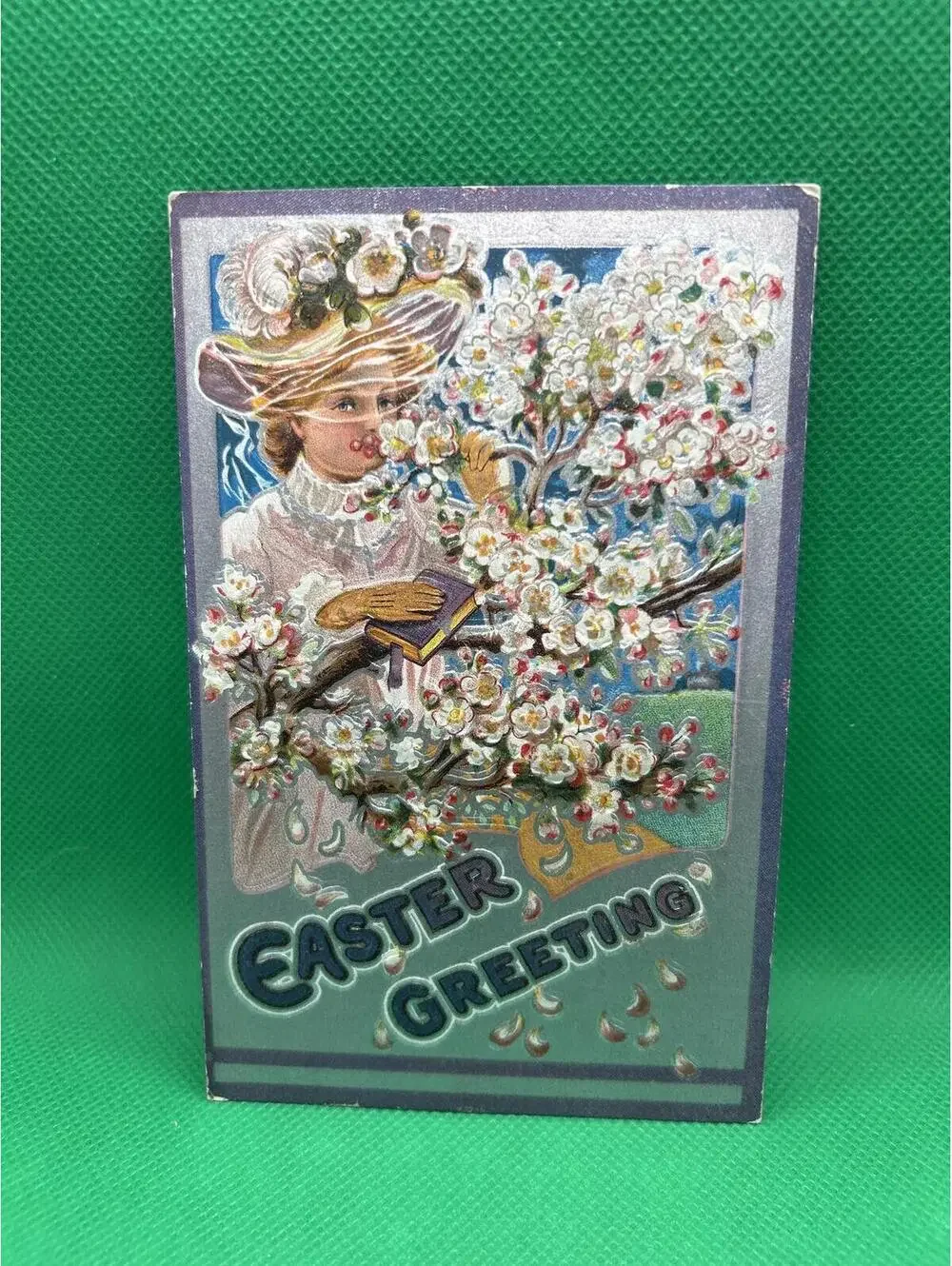 Vintage Easter Greeting Postcard with Embossed Floral Design - Box1